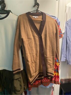 next Tan Cardigan with Dark Brown Contrast Trim